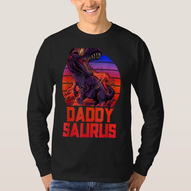 Pappa Saurus Rex Pappa Far Trex Retro 80s Dinosa T Shirt (Framsida)