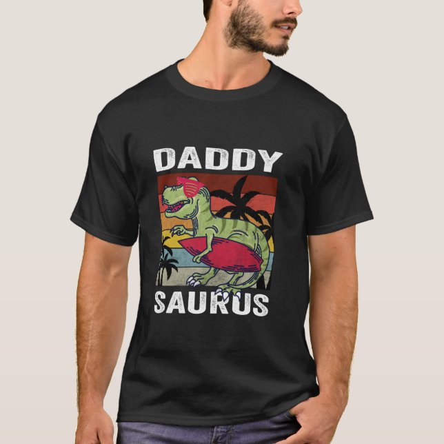 Pappa Saurus Sunset TRex Fars dag Idea T Shirt (Framsida)