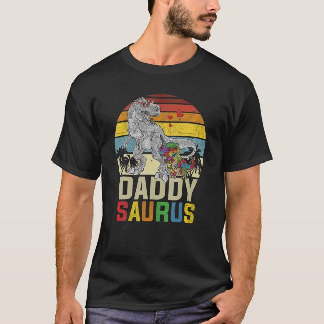 Pappa Saurus T Rex Dinosaur Autism Awareness Puzzl Shirt (Framsida)