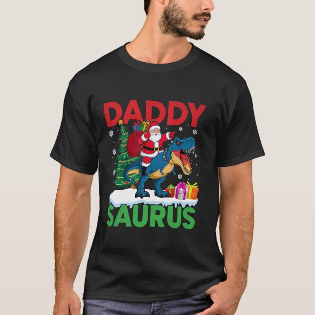 Pappa Saurus T Rex jul Santa Ljus Träd Din T Shirt (Framsida)
