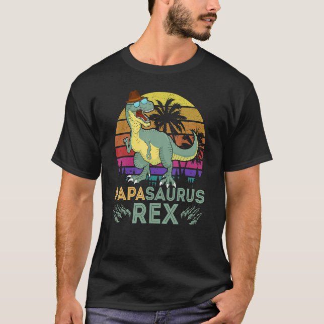 Pappa Saurux Rex Dinosaur Retro Sunset Handflatan  T Shirt (Framsida)