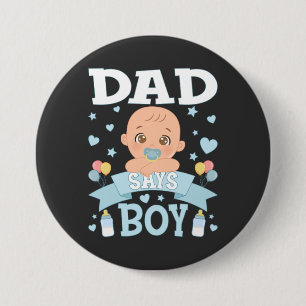 Pappa Says Boy Gravid Rosa eller Blue Round Round Knapp
