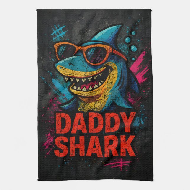 Pappa Shark Fars dag Gifts Kökshandduk (Vertikal)