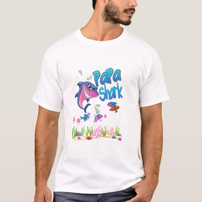 PAPPA SHARK LYCKLIG FAHTERS DAG T SHIRT (Framsida)