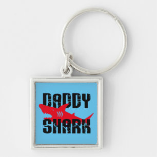 Pappa Shark Worn-grafik Fyrkantig Silverfärgad Nyckelring