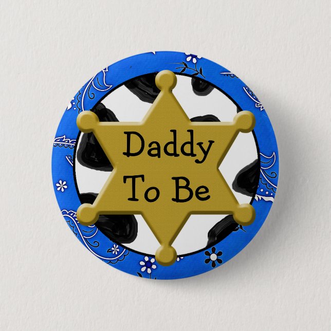 Pappa ska vara Blue Bandanna Baby Shower Button Knapp (Framsida)