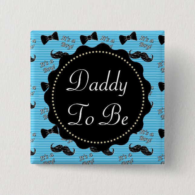 Pappa ska vara Blue Mustache Bowtie Baby Shower Bu Knapp (Framsida)