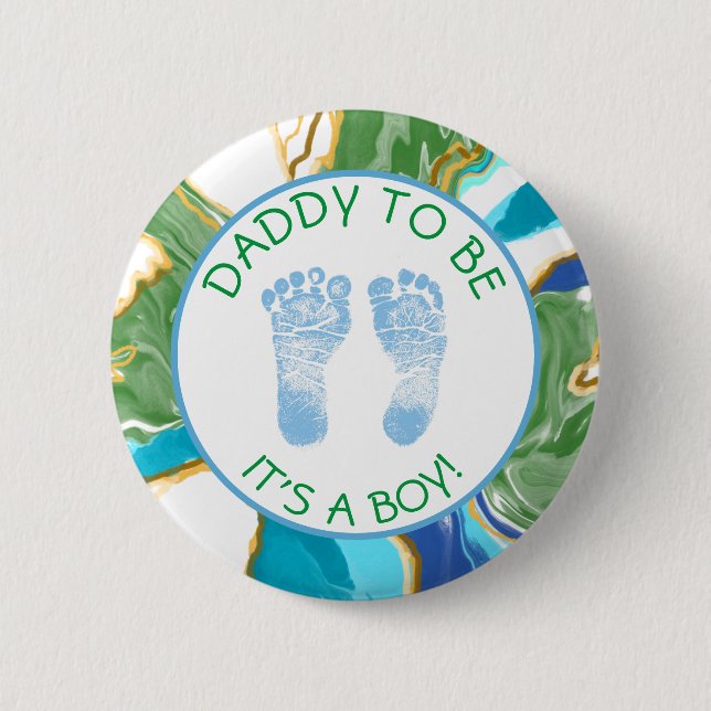 Pappa ska vara Blue och Grönt Baby Shower Button Knapp (Framsida)