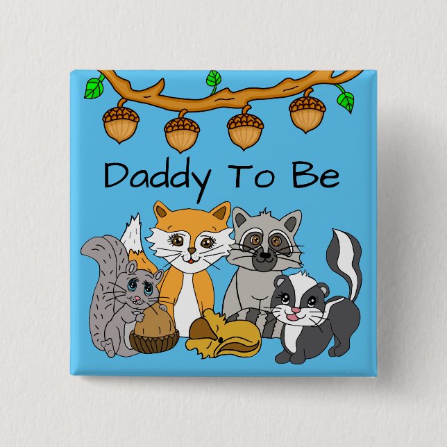Pappa ska vara Woodland Forest Animal Baby Shower Knapp (Framsida)