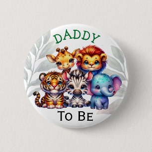 Pappa skall Zoo Animals Baby Shower Knapp