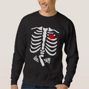 Pappa Skeleton Halloween Beer Pizza Gravid Coupl Lång Ärmad Tröja
