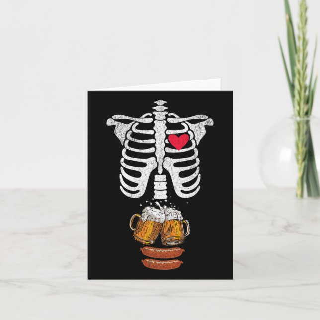 Pappa Skeleton Halloween Beer Sause Funny Pregnanc Kort (Framsida)