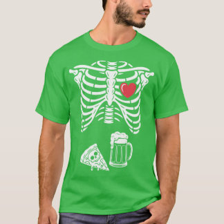 Pappa Skelett Halloween Öl Pizza Rolig Graviditet T Shirt