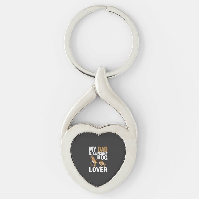 Pappa som älskar hundar är fantastisk twisted heart silverfärgad nyckelring (Framsidan)