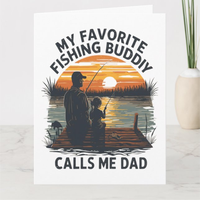 Pappa som fiskar solnedgång kort (Framsida)