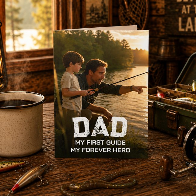 Pappa som flygfiske krokar abborre fiskare far fot kort (Fly Fishing Dad card holiday )