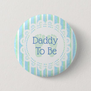 Pappa som ska vara Blue Grönt Baby Shower-knapp Knapp