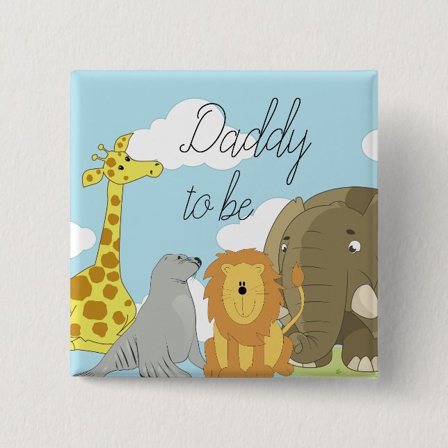 Pappa som ska vara jungle Animals Baby Shower Knapp (Framsida)