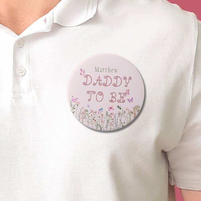 Pappa som ska vara WildblomGirl Baby Shower Button Knapp (Skapare uppladdad)