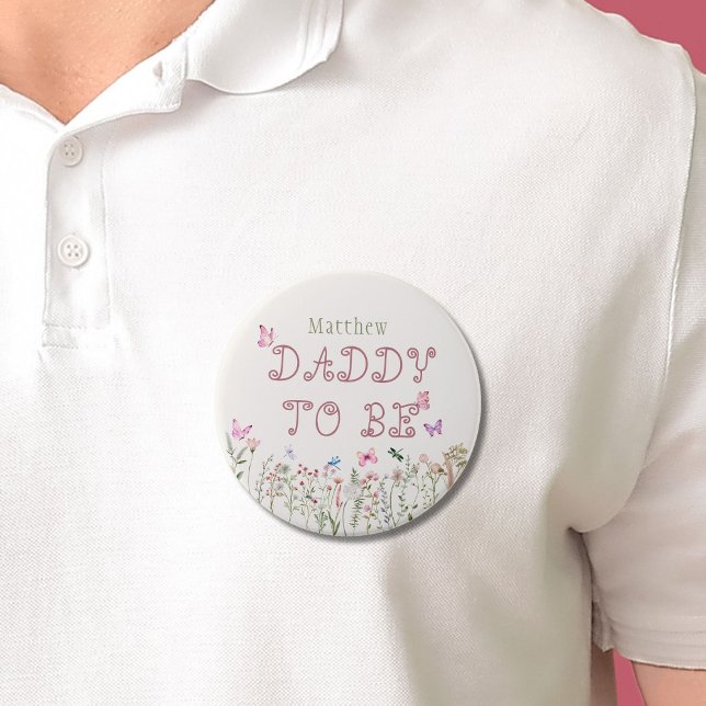 Pappa som ska vara WildblomGirl Baby Shower Button Knapp (Skapare uppladdad)