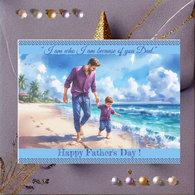 Pappa Son Bonding Photo Fars dag Quote Beachvibe Vykort (Dad Son Bonding Photo Father's Day Quote Beachvibe Postcard)