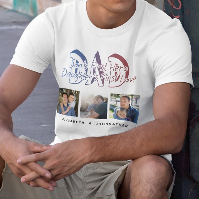 PAPPA Son & dotter Quote Photo Collage Family Namn T Shirt (Skapare uppladdad)