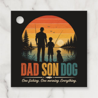 Pappa Son Hund Fiske Morgon Gåvor Etiketter