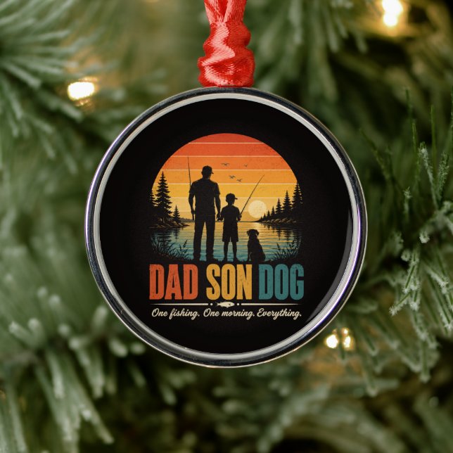 Pappa Son Hund Fiske Morgon Julgransprydnad Metall (Träd)