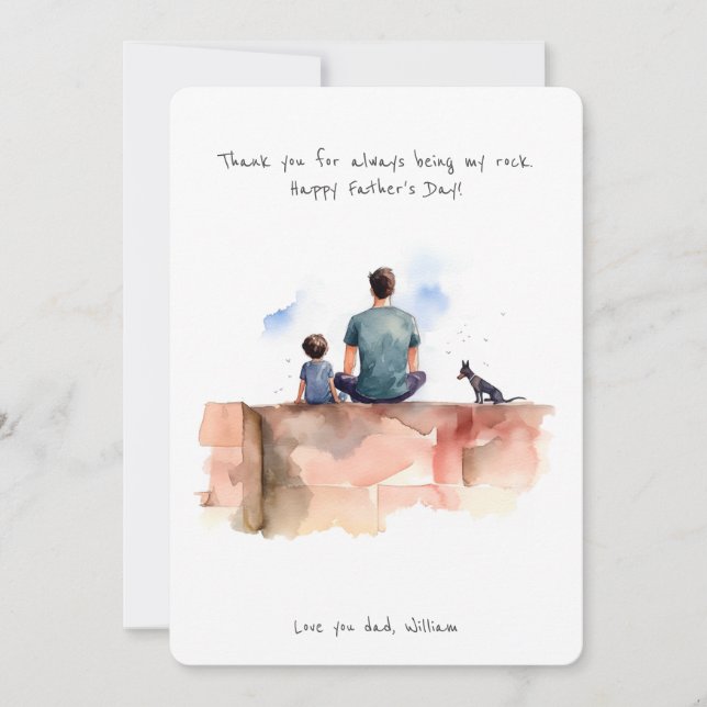 Pappa, son & husdjur hund | Akvarell | Fars dag Julkort (Framsida)