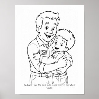 Pappa & Son Mekaniker Team Färgning Aktivitet Post Poster
