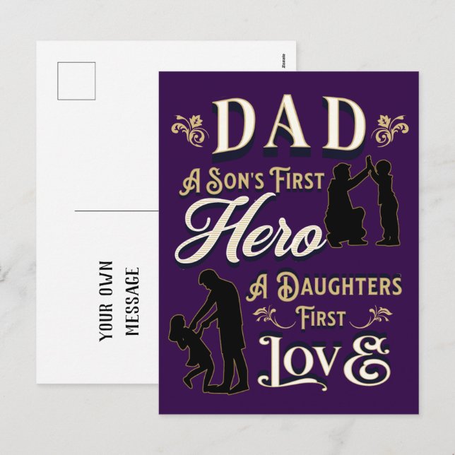 Pappa sons första A-döttrar första Kärlek Helg Vykort (Fram/baksida)