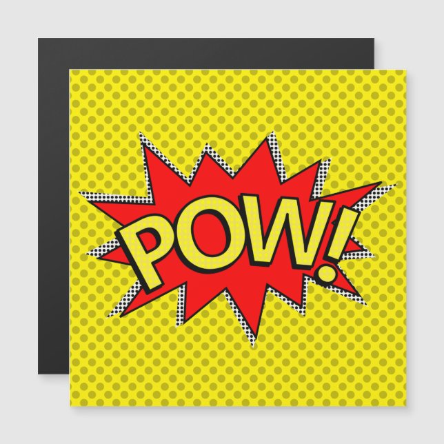 PAPPA! Superhjälte Tecknad Bok Gult Magnetic Card Magnetisk Inbjudningskort (Fram/baksida)