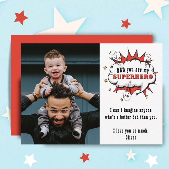 Pappa Superhjälte Tecknad Pratbubbla Fars dag   Julkort (Skapare uppladdad)