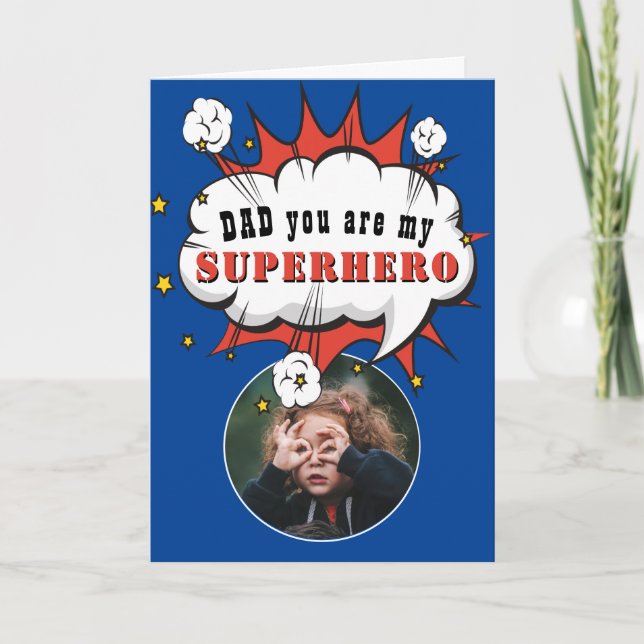 Pappa Superhjälte Tecknad Pratbubbla Fars dag Kort (Framsida)