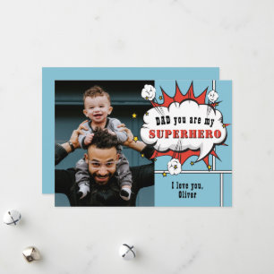 Pappa superhjälte Tecknad Tal bubbelfoto  Julkort