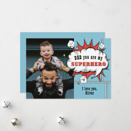 Pappa superhjälte Tecknad Tal bubbelfoto Julkort