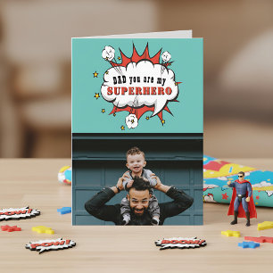 Pappa superhjälte Tecknad Tal Bubble Fars dag Ca Kort