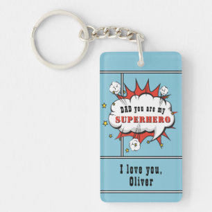 Pappa Superhjälte Tecknad Tal Bubble Keychain