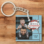 Pappa Superhjälte Tecknad Tal Bubble Photo<br><div class="desc">Pappa Superhjälte Tecknad Tal Bubble Photo Far's day keychain. Lägg till fotot och anpassa meddelandet och namn. Roligt och söt keepy för det bästa pappa.</div>