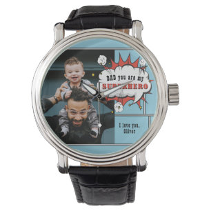 Pappa Superhjälte Tecknad Tal Bubble Photo  Armbandsur