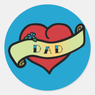 Pappa Tattoo Heart Runt Klistermärke