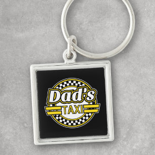 Pappa Taxi Sign Fyrkantig Silverfärgad Nyckelring