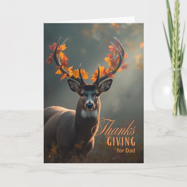 Pappa Thanksgiving Hjort med Hornblad Helgkort (Framsida)