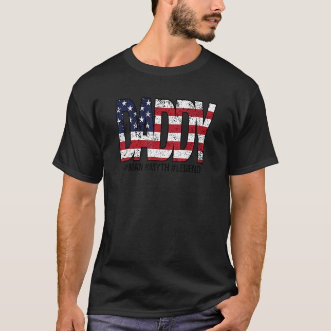 Pappa The Man Myth Legend American Flagga Pappor T Shirt (Framsida)