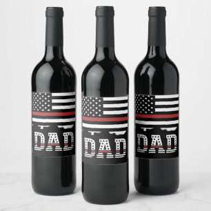 Pappa Thin Red Line Firefighter Pappa Gifts Vinflaska Etikett