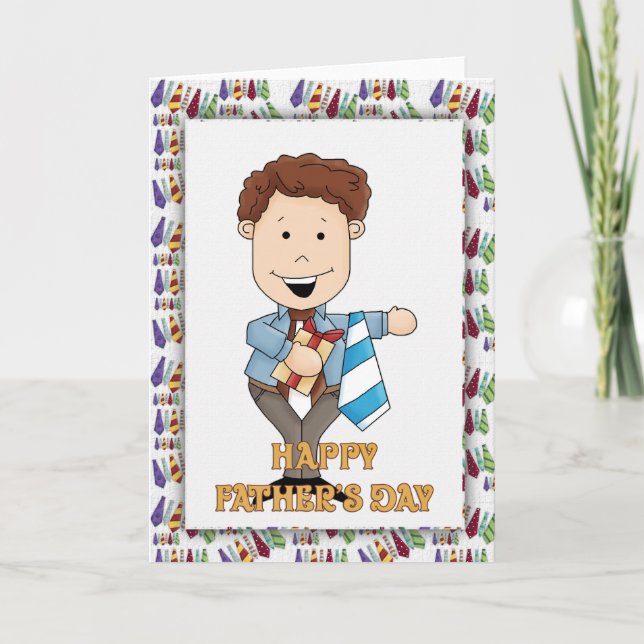 Pappa Tie Tecknad 2 Lycklig Fars dag Card Kort (Framsida)