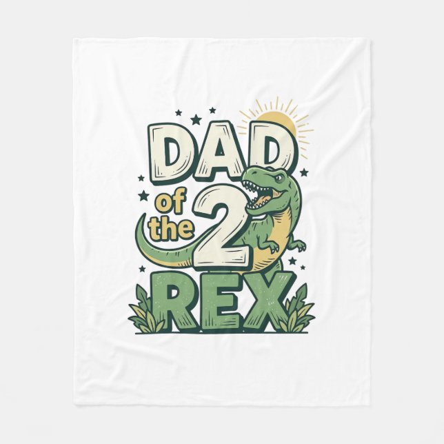 Pappa till 2 Rex Dinosaur Papa Tröja Design_1 Fleecefilt (Framsidan)