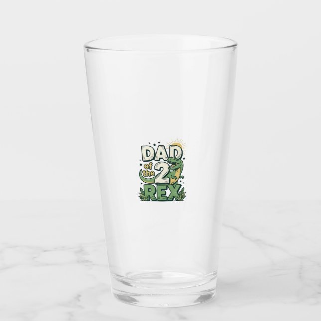 Pappa till 2 Rex Dinosaur Papa Tröja Design_1 Glaskopp (Framsida)