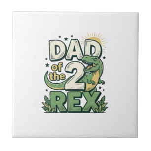 Pappa till 2 Rex Dinosaur Papa Tröja Design_1 Kakelplatta