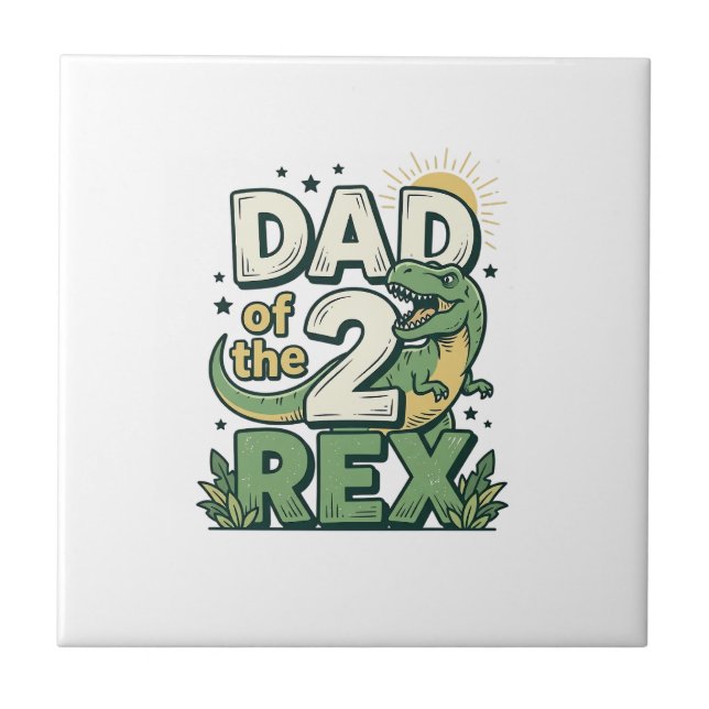 Pappa till 2 Rex Dinosaur Papa Tröja Design_1 Kakelplatta (Framsidan)